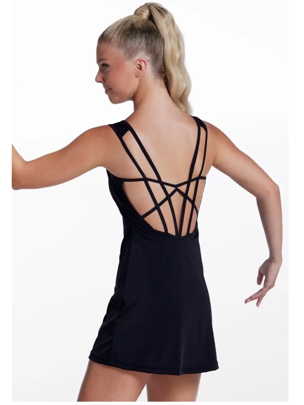 Black Strappy Back Biketard Dress Dance Costume MA